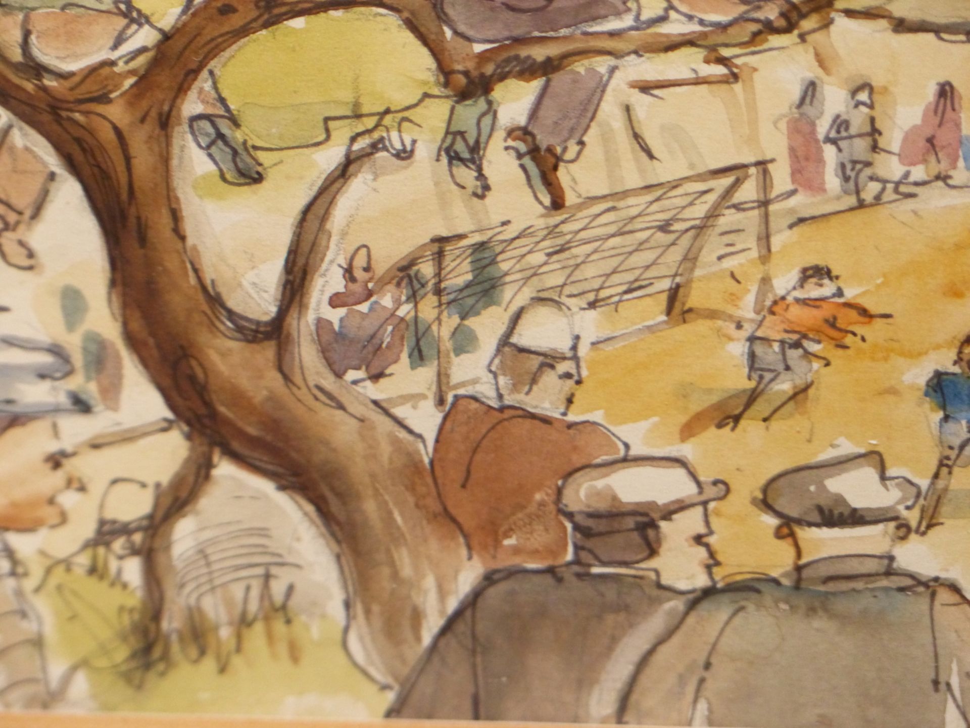 CONTINENTAL SCHOOL, 20TH C. A VILLAGE FOOTBALL MATCH, UNSIGNED WATERCOLOUR. 20 X 27 CM. - Image 5 of 7