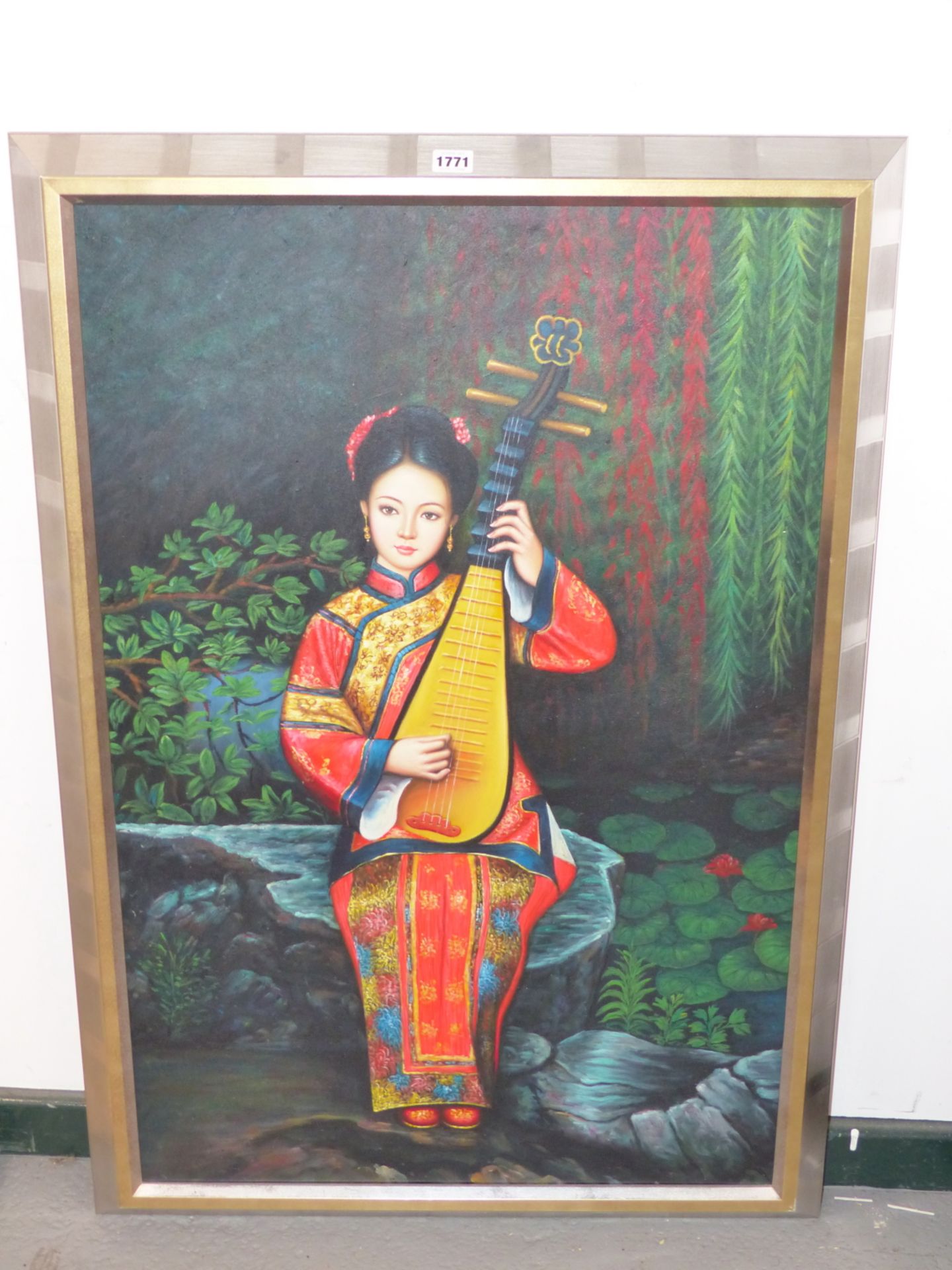 A SET OF THREE MODERN CHINESE FULL LENGTH PORTRAITS OF FEMALE MUSICIANS, - Image 2 of 5
