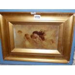 A PRINT OF NYMPHS IN THE PRE RAPHAELITE MANNER, 25 X 14CM, IN GILT FRAME, TOGETHER WITH A REVERSE