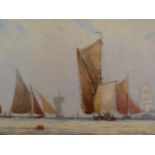 WALTER WILLIAM MAY (1831-1896), A PAIR OF WATERCOLOURS OF SHIPPING SCENES, BOTH SIGNED, 26 X 16.5CM.