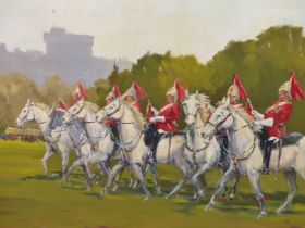 BATHA (POSSIBLY GERHARD BATHA) (20TH CENTURY) ARR, CAVALRY DISPLAY OUTSIDE WINDSOR CASTLE, SIGNED,