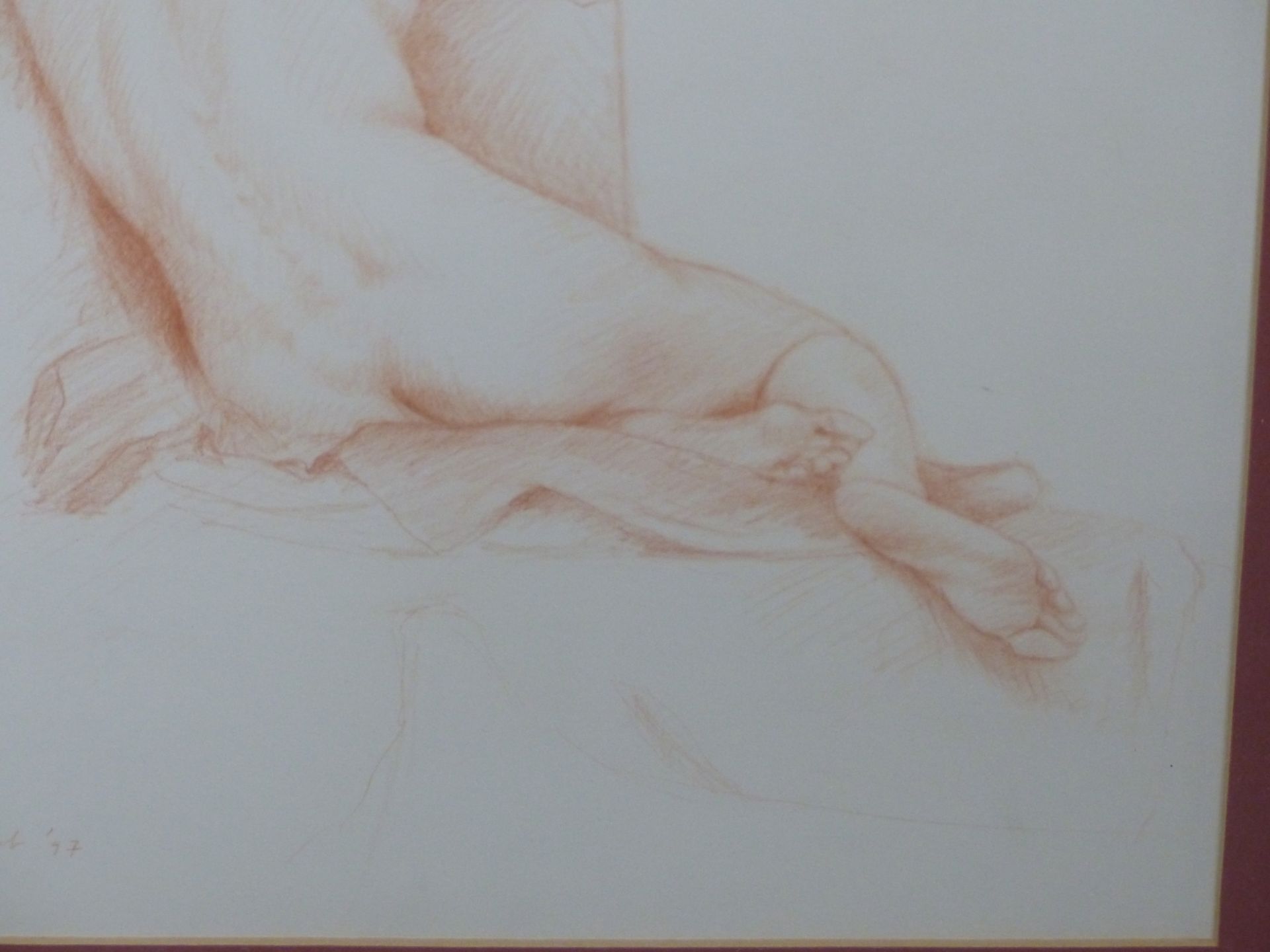 A LATE 20TH CENTURY RED CHALK STUDY OF A NUDE, INDISTINCTLY SIGNED (GUMB?) AND DATED '97, EXHIBITION - Image 6 of 10