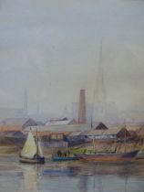 CHARLES HUDSON COX, BRITISH 1829-1901. LABELLED VERSO "BY THE RIBBLE, PRESTON". WATERCOLOUR, 31 X 19