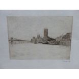 MORTIMER MENPES (1855-1938), THAMES VIEW IN LONDON, SIGNED, ETCHING, 10.5 X 15CM (PL.), TOGETHER