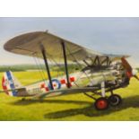 GEOFF BELL (20TH CENTURY), "THE LAST OF THE BREED" - A BRISTOL BULLDOG BIPLANE, SIGNED, OIL ON