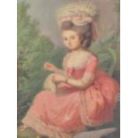 CIRCLE OF JEAN FREDERIC SCHALL (1752-1825), A LADY WEARING A PINK DRESS SEATED IN A GARDEN SEWING,
