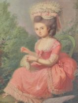 CIRCLE OF JEAN FREDERIC SCHALL (1752-1825), A LADY WEARING A PINK DRESS SEATED IN A GARDEN SEWING,