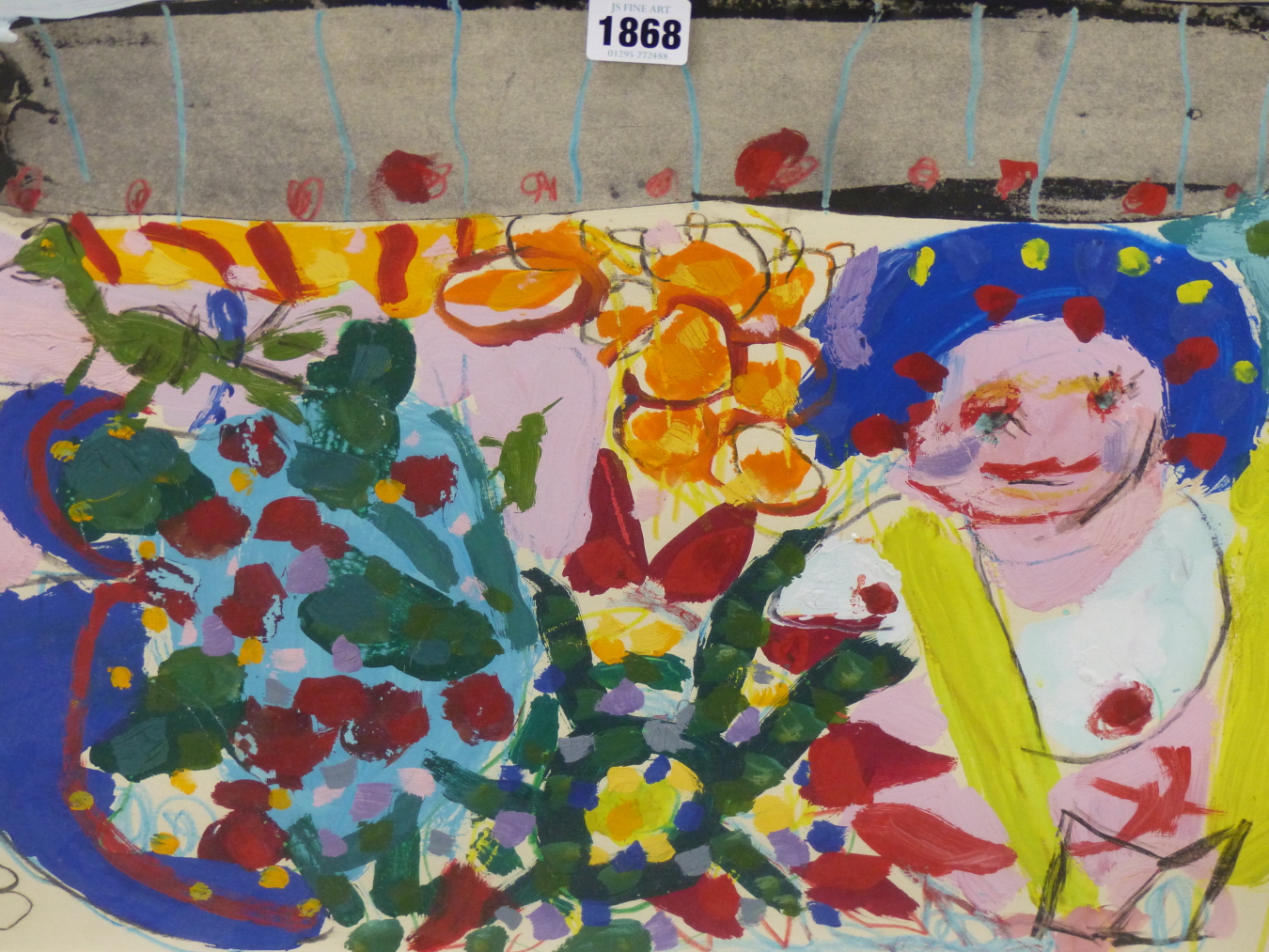 20TH CENTURY BRITISH SCHOOL, LADY WITH FLOWERS, DATED '73, MIXED MEDIA, 54 X 38.5CM.