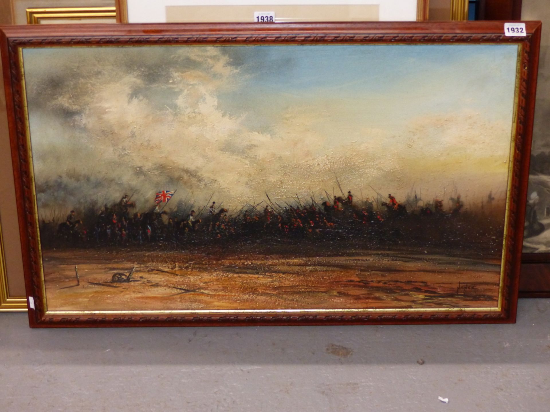 MIKE NANCE, BRITISH 20TH C. CONTEMPORARY NAPOLEONIC BATTLEFIELD SCENE. TEXTURED OIL ON BOARD, 45 X - Image 2 of 6