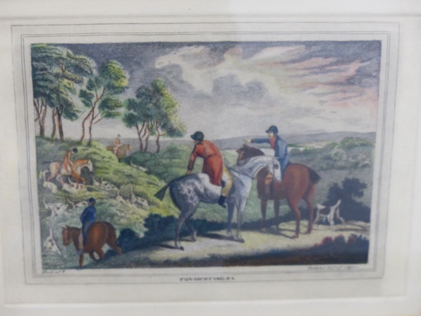 A SET OF SIX FOX HUNTING ENGRAVINGS WITH HAND COLOURING, 17 X 12CM (PL.) TOGETHER WITH AN - Image 4 of 8
