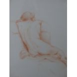 A LATE 20TH CENTURY RED CHALK STUDY OF A NUDE, INDISTINCTLY SIGNED (GUMB?) AND DATED '97, EXHIBITION