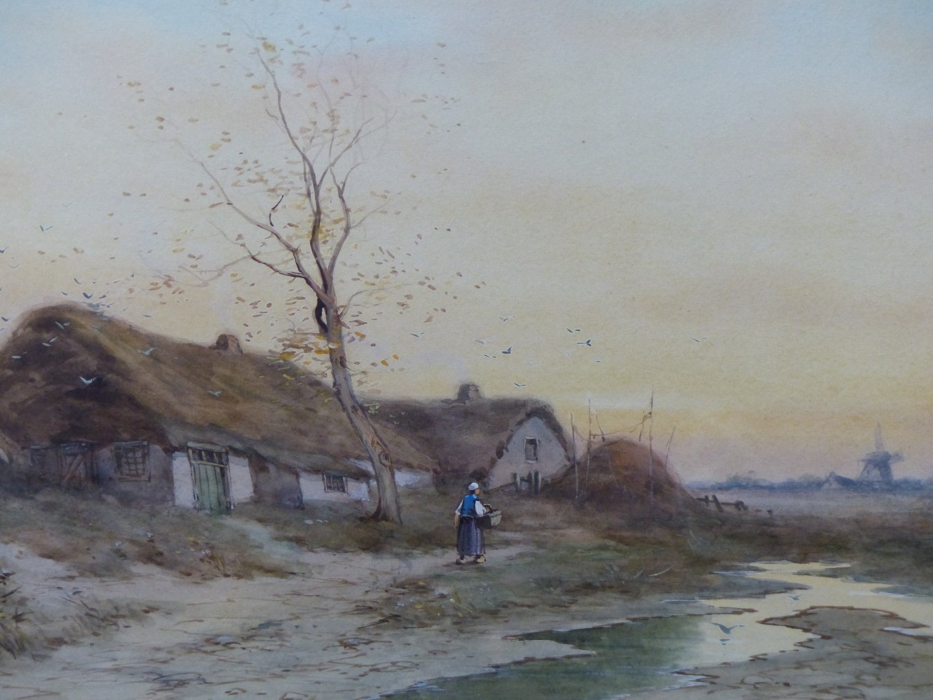 H. LEVY, 19TH C. DUTCH SCHOOL. A LOWLAND COASTAL HAMLET. WATERCOLOUR, 33 X 48.5 CM.