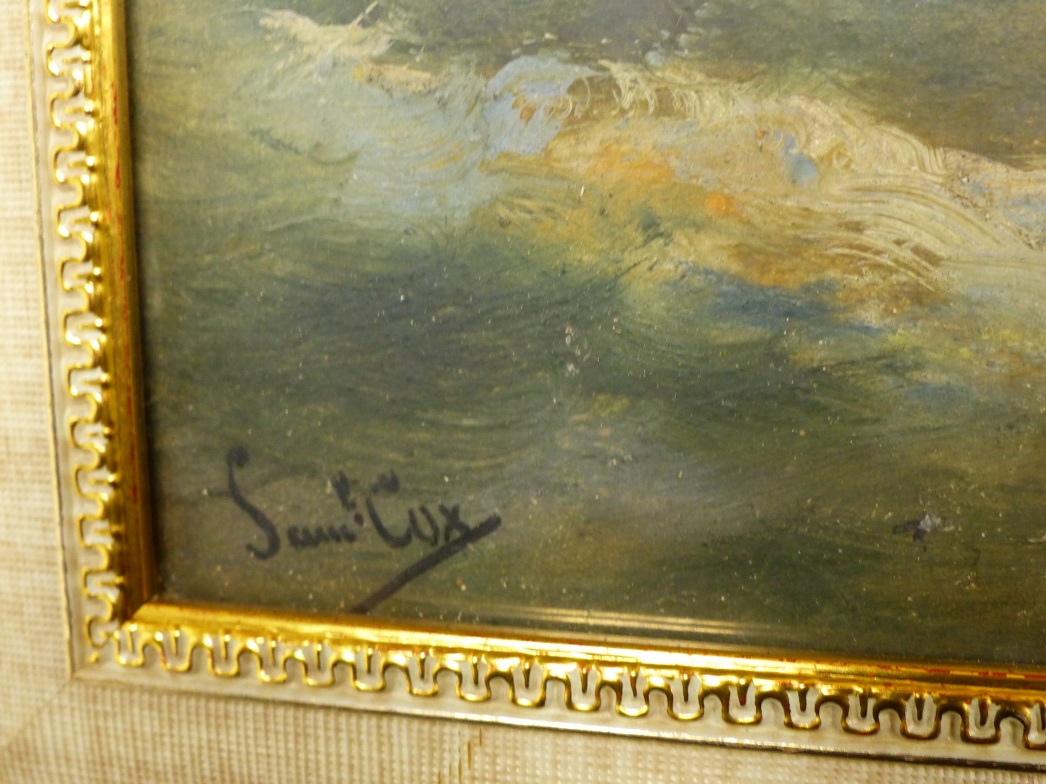 SAMUEL COX (EARLY 20TH CENTURY), A SHIP WRECK NEAR CLIFFS, AND COMPANION OF STORMY SEAS, SIGNED, - Image 3 of 8