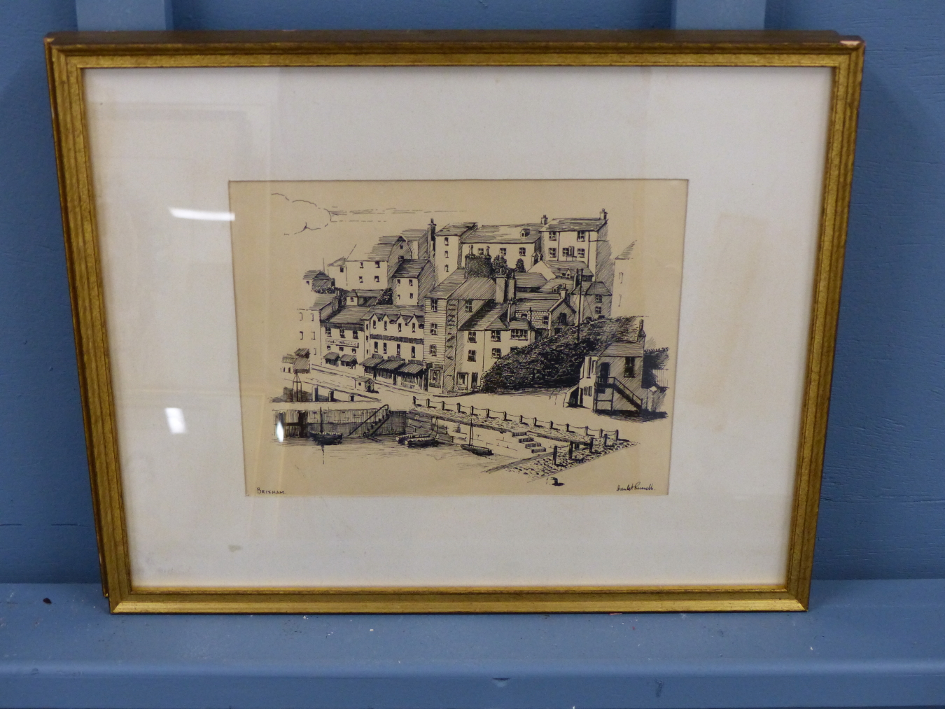 HAMLETT RUSSELL, BRITISH 20TH C. PAIR OF BRIXHAM VIEWS DATED 1937. INK SKETCH, 18 X 23 CM. - Image 3 of 5