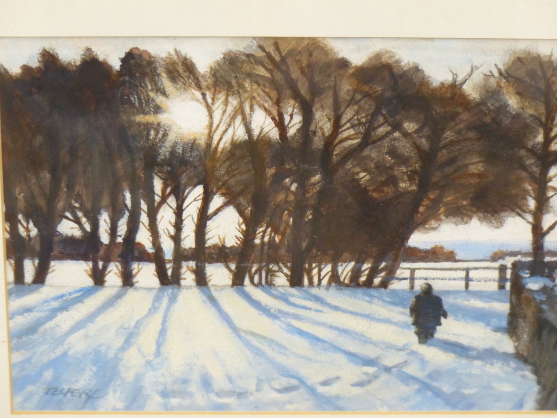 WILLIAM WALKER TELFER, SCOTTISH 1907-1993. WINTER WOODLAND SCENE, WATERCOLOUR/GOUACHE, 16.5 X 23CM. - Image 2 of 3