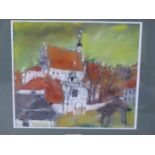 POLISH SCHOOL (20TH CENTURY), CHURCH AND VILLAGE, INDISTINCTLY SIGNED M. AMOL?, PASTEL AND CHARCOAL,