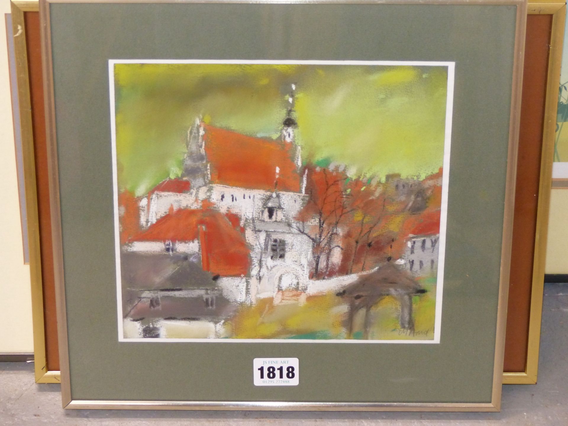 POLISH SCHOOL (20TH CENTURY), CHURCH AND VILLAGE, INDISTINCTLY SIGNED M. AMOL?, PASTEL AND CHARCOAL, - Image 2 of 6