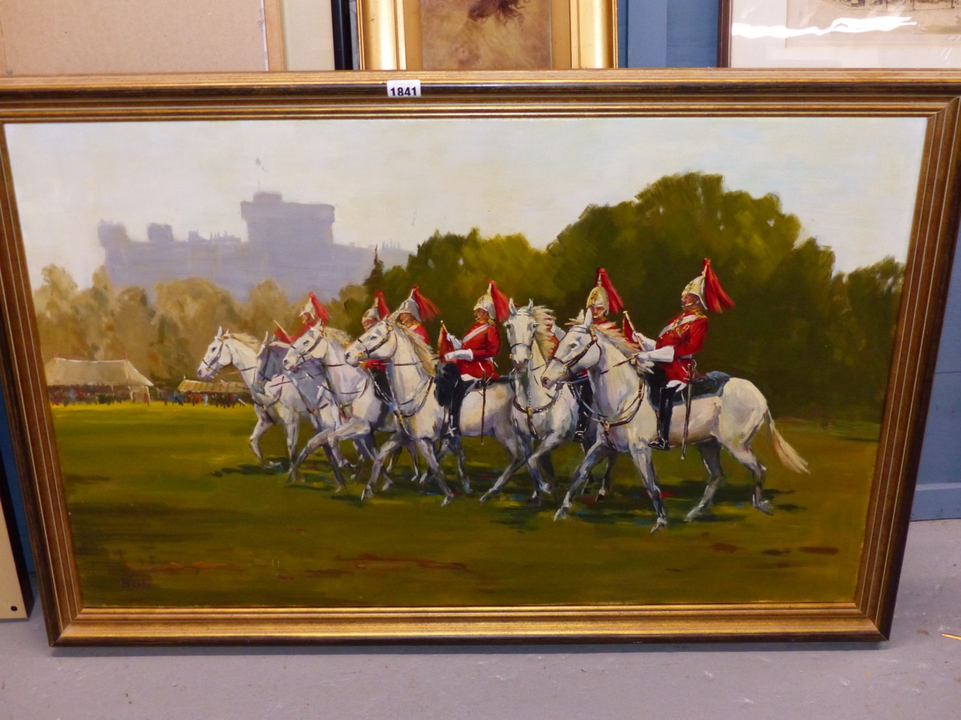BATHA (POSSIBLY GERHARD BATHA) (20TH CENTURY) ARR, CAVALRY DISPLAY OUTSIDE WINDSOR CASTLE, SIGNED, - Image 2 of 4