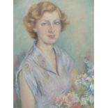 MOLLIE FORESTIER-WALKER (BRITISH 1912-1990), PORTRAIT OF JANET PHILLIPS WITH FLOWERS, SIGNED AND