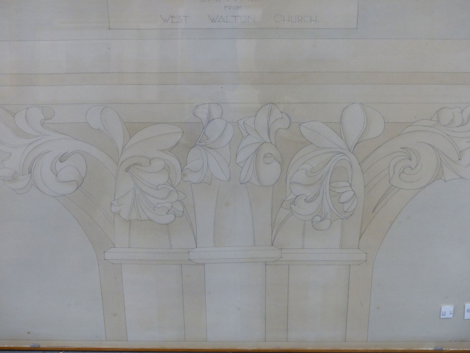 R.R. BLUNT (EARLY 20TH CENTURY), CAPITAL FROM WEST WALTON CHURCH, ARCHITECTURAL STUDY, SIGNED,