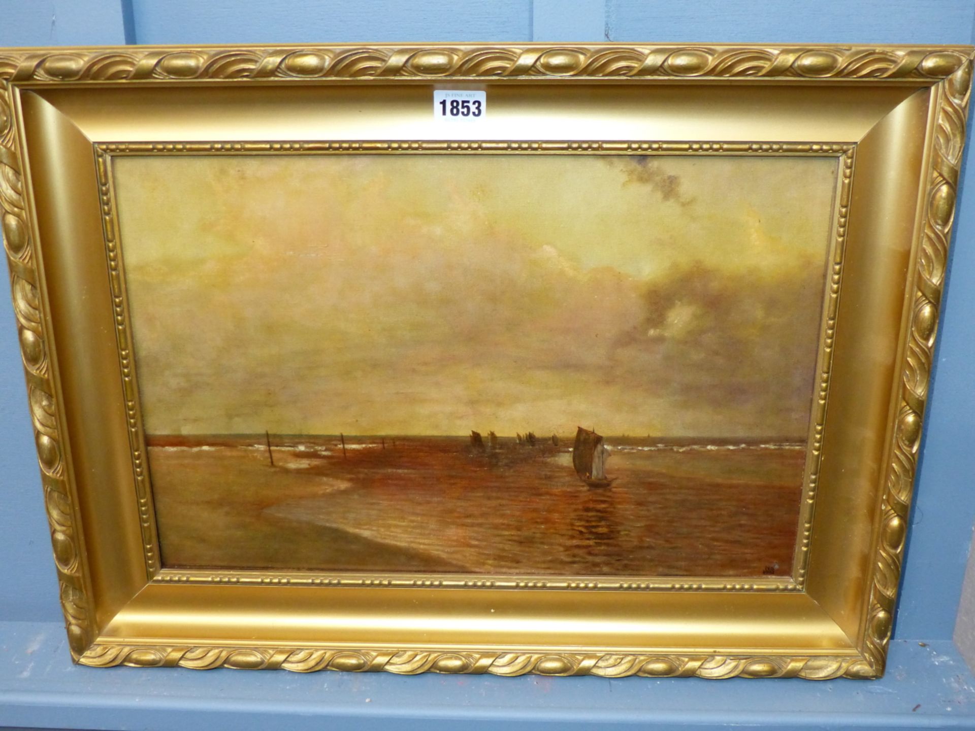 BRITISH SCHOOL (EARLY 20TH CENTURY), BOATS OFF A SHORELINE, SIGNED WITH INITIALS NS AND DATED - Image 2 of 4