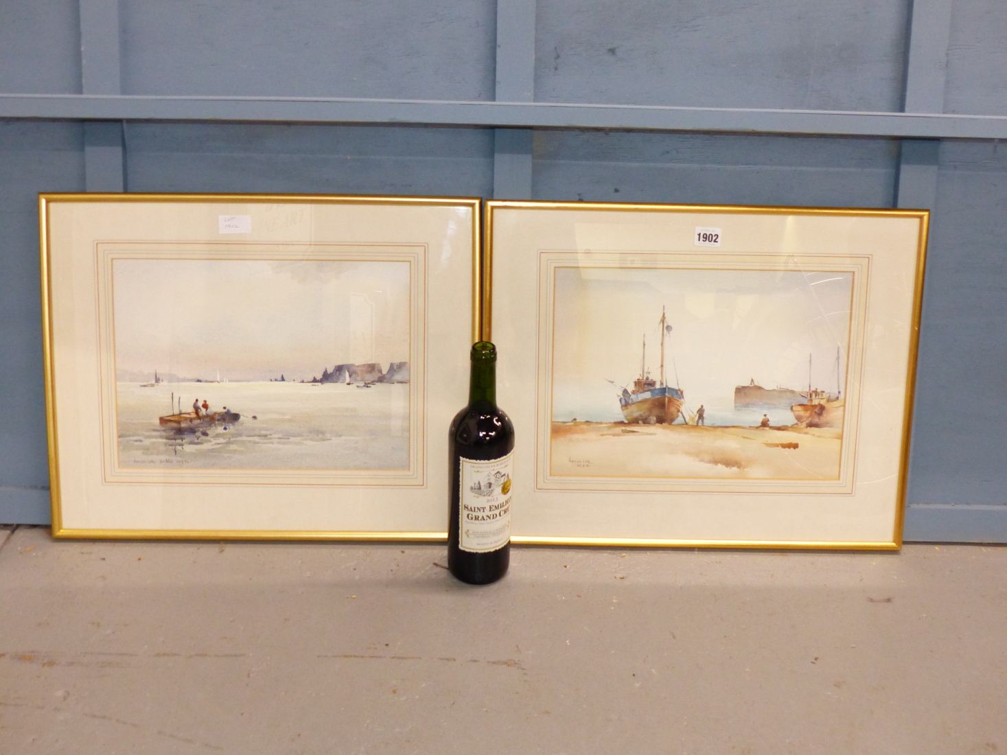 FRANCIS LEKE (1912-?), MOORED FISHING VESSEL WITH FIGURES, A PIER BEYOND, SIGNED AND DATED 30.9.81 - Image 5 of 5