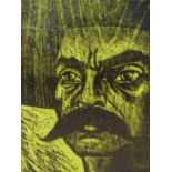 JESUS ALVAREZ AMAYA (MEXICAN), arr  PORTRAIT OF EMILIANO ZAPATA, COLOUR WOODBLOCK PRINT, 46.5 x