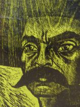 JESUS ALVAREZ AMAYA (MEXICAN), arr  PORTRAIT OF EMILIANO ZAPATA, COLOUR WOODBLOCK PRINT, 46.5 x