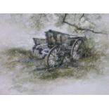 BRITISH SCHOOL (20TH CENTURY), INK AND WATERCOLOUR STUDY OF A DILAPIDATED HAY CART, 34.5 X 24CM,