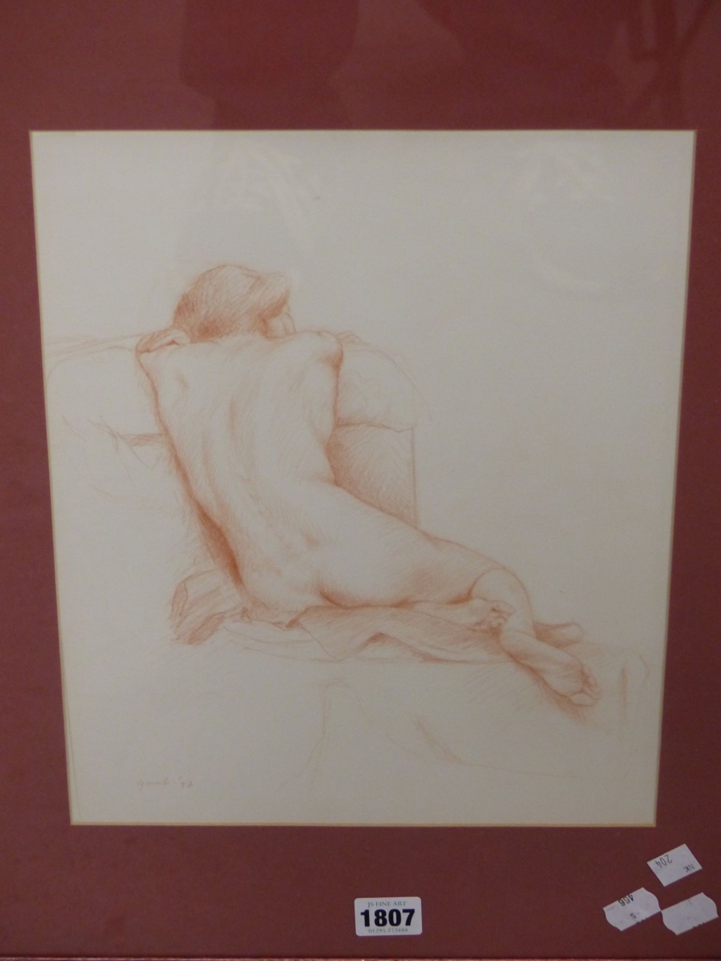 A LATE 20TH CENTURY RED CHALK STUDY OF A NUDE, INDISTINCTLY SIGNED (GUMB?) AND DATED '97, EXHIBITION - Image 2 of 10