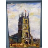 GPP (20TH CENTURY), ST PETER'S CHURCH 2002, SIGNED WITH INITIALS, OIL ON CANVAS, UNFRAMED, 49 X