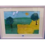 BETTY BOWMAN (B.1923), THE YELLOW FIELD, SIGNED, PASTEL, 35.5 X 24.5CM