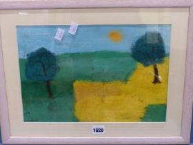 BETTY BOWMAN (B.1923), THE YELLOW FIELD, SIGNED, PASTEL, 35.5 X 24.5CM