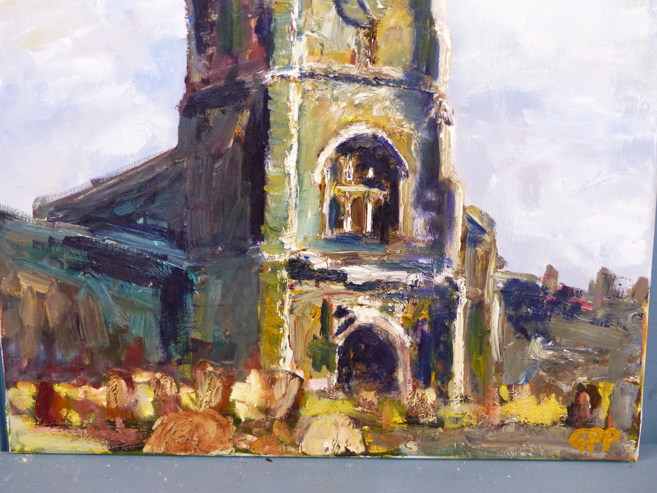 GPP (20TH CENTURY), ST PETER'S CHURCH 2002, SIGNED WITH INITIALS, OIL ON CANVAS, UNFRAMED, 49 X - Image 4 of 6