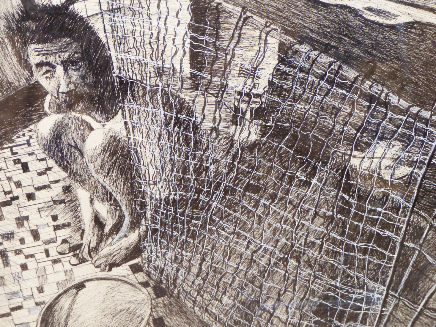 20TH CENTURY CHINESE SCHOOL, FISHERMAN WITH NETS, INSCRIBED TO THE MOUNT "HERCULES AN YEUNG KIN