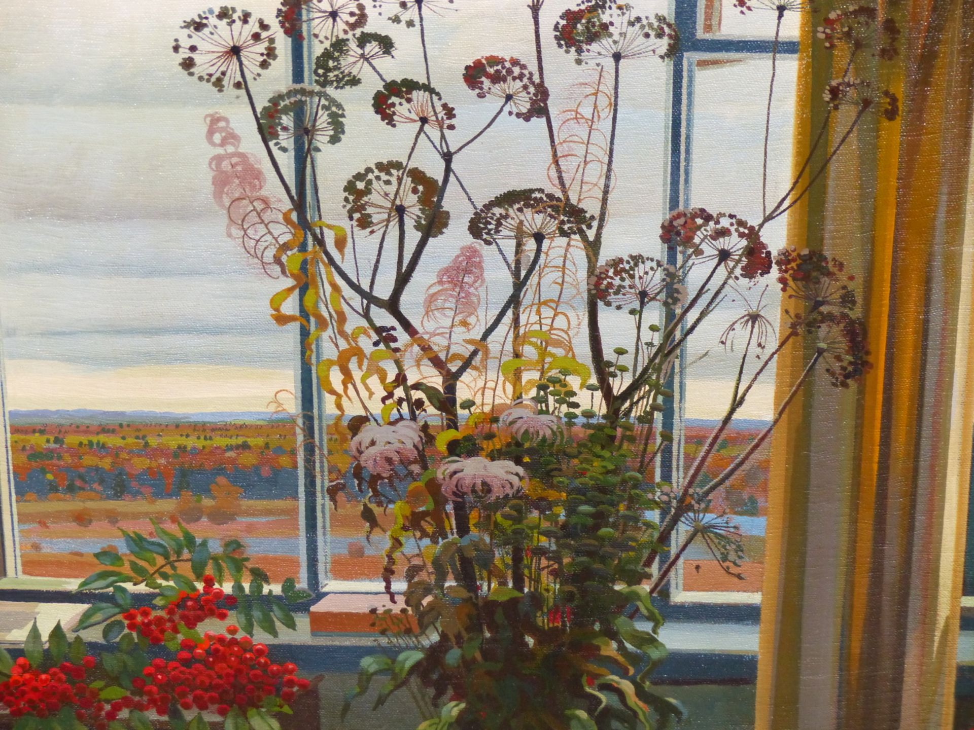 ARKADY MIKHAILOVICH KOLCHANOV (1925-2008) RUSSIAN, AUTUMN WINDOW, SIGNED AND DATED 1990, OIL ON