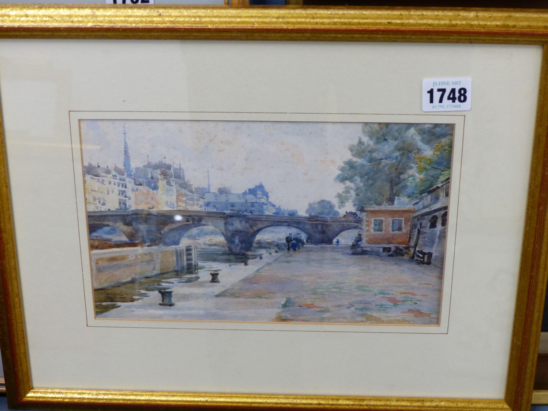 CONTINENTAL EARLY 20TH C. IMPRESSIONIST STYLE PARISIAN QUAYSIDE SCENE. WATERCOLOUR, 15 X 24 CM. - Image 2 of 2