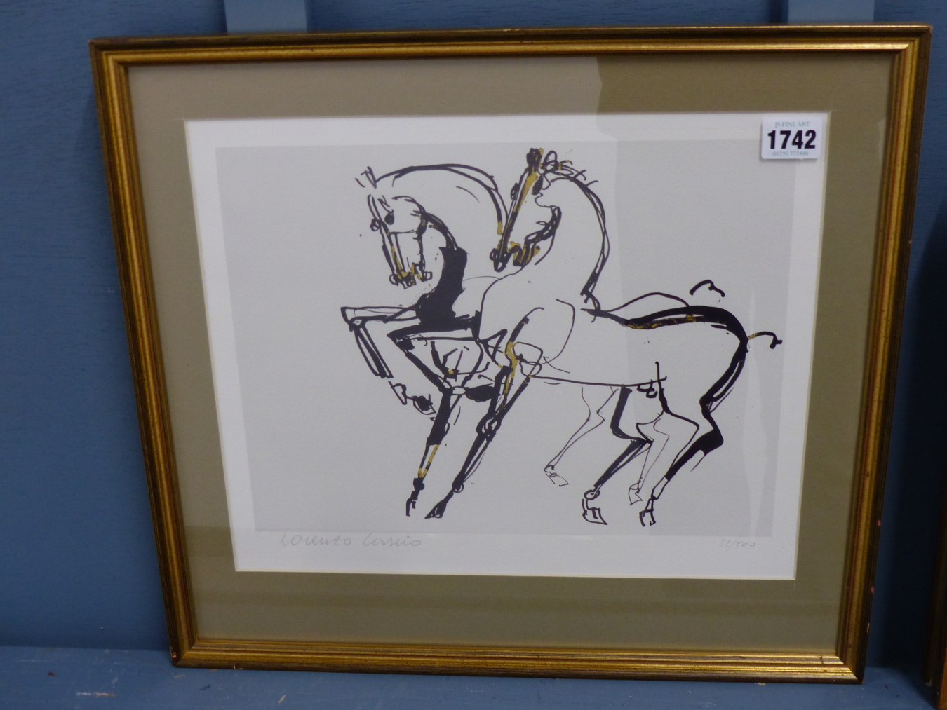 AFTER LORENZO CASCIO, SICILLIAN B.1940. ABSTRACT DEPICTION OF PREFORMING HORSES. NUMBERED EDITION - Image 2 of 3
