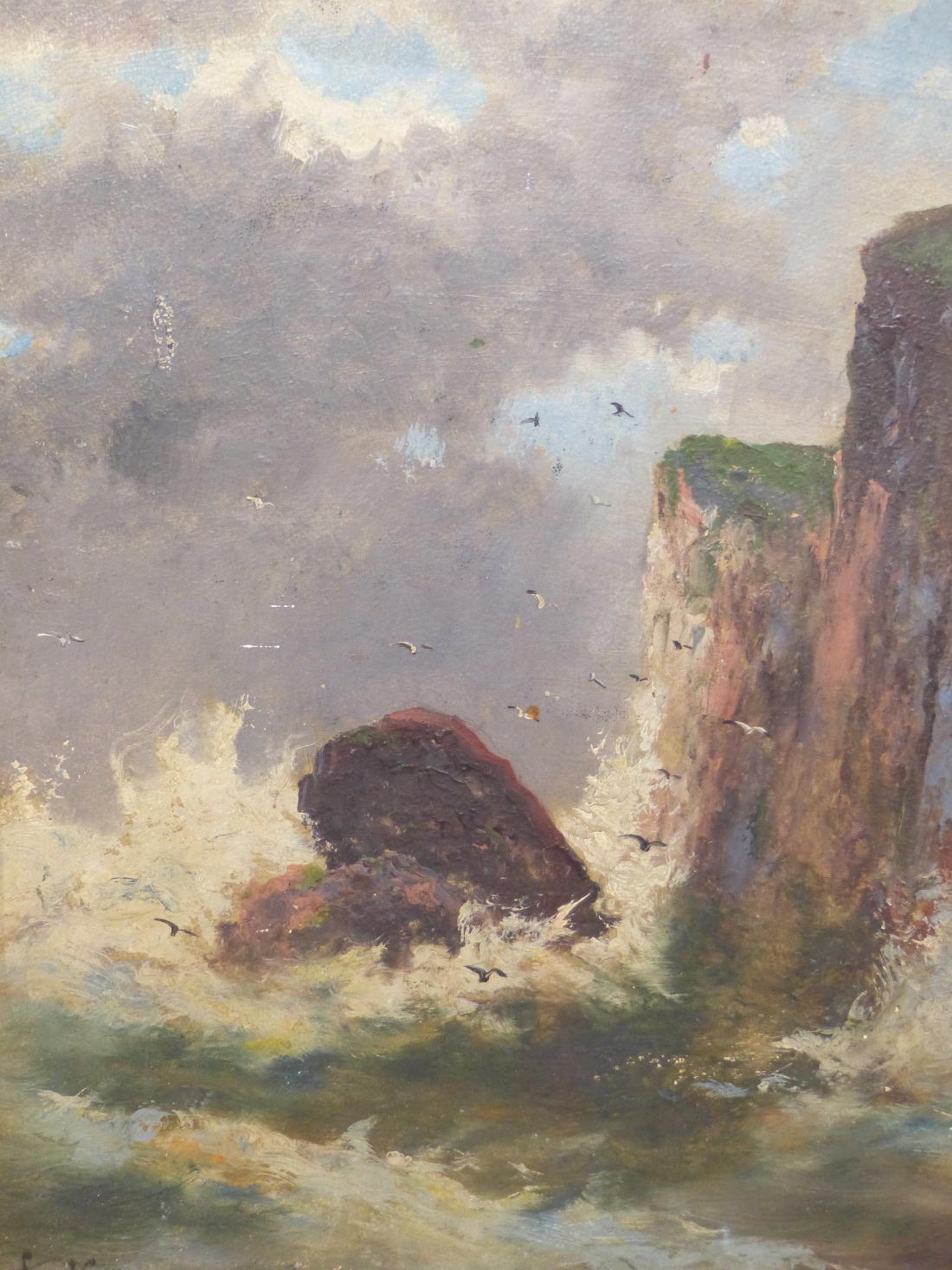 SAMUEL COX (EARLY 20TH CENTURY), A SHIP WRECK NEAR CLIFFS, AND COMPANION OF STORMY SEAS, SIGNED,