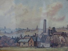 ALFRED JAMES CORFIELD, BRITISH B. 1904. NORTH WEST MILL TOWN SCENE. INK AND WASH, 18 X 25.5 CM.