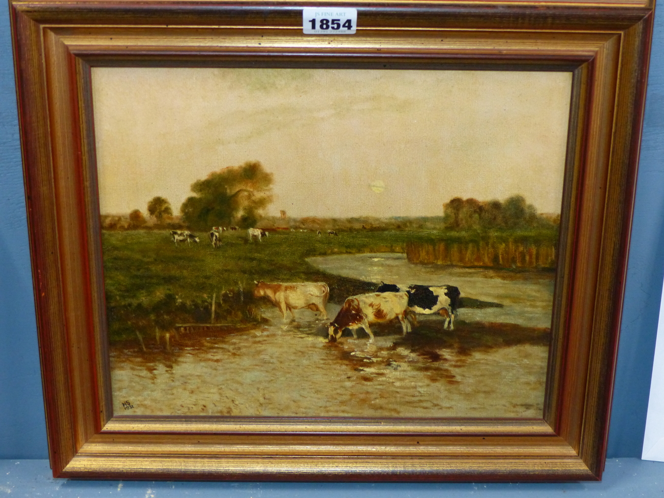 BRITISH SCHOOL (EARLY 20TH CENTURY), CATTLE IN WATER MEADOWS, SIGNED WITH INITIALS NS AND DATED - Image 2 of 4