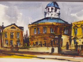 BRITISH SCHOOL (20TH CENTURY), CLASSICAL BUILDINGS, INDISTINCTLY SIGNED, WATERCOLOUR, 49.5 X 21.