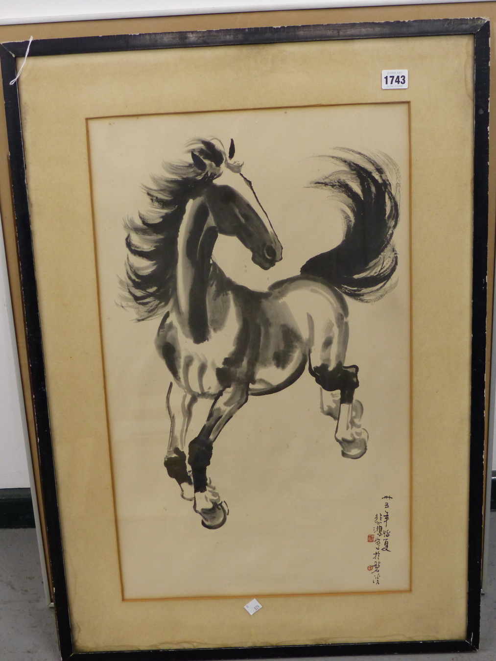 AFTER XU BEIHONG, CHINESE 1895-1953. GALLOPING HORSE PRINT, 65 X 38 CM. - Bild 2 aus 3