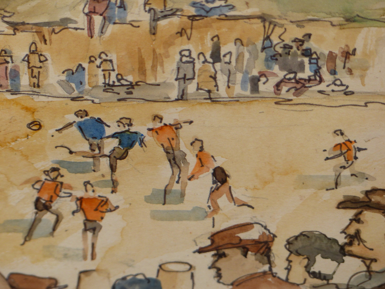 CONTINENTAL SCHOOL, 20TH C. A VILLAGE FOOTBALL MATCH, UNSIGNED WATERCOLOUR. 20 X 27 CM. - Image 3 of 7