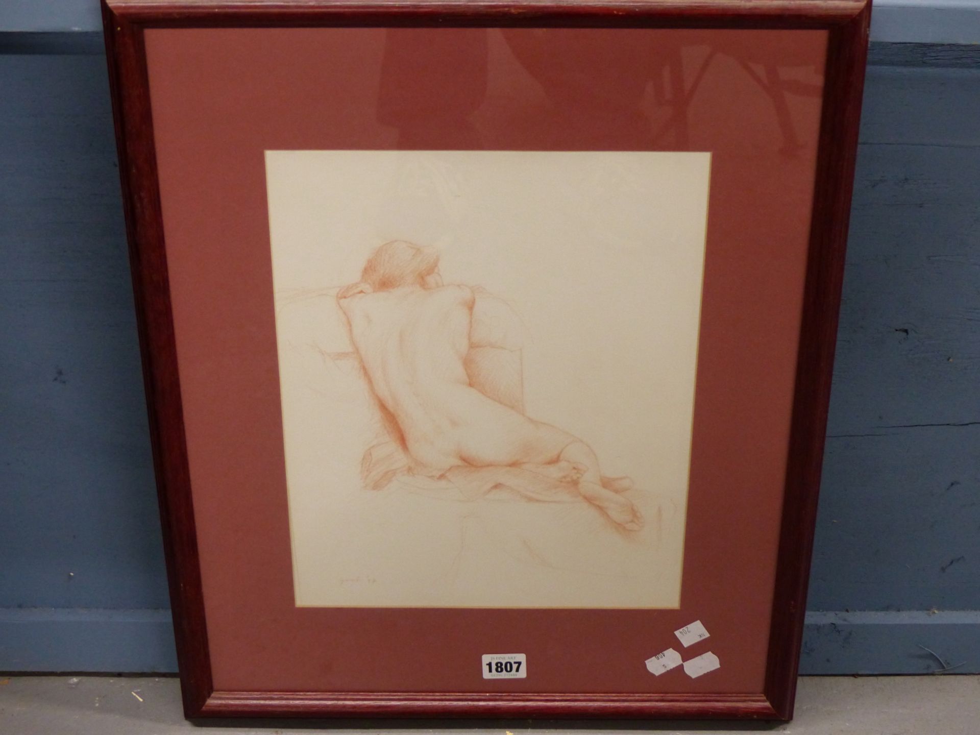 A LATE 20TH CENTURY RED CHALK STUDY OF A NUDE, INDISTINCTLY SIGNED (GUMB?) AND DATED '97, EXHIBITION - Image 7 of 10