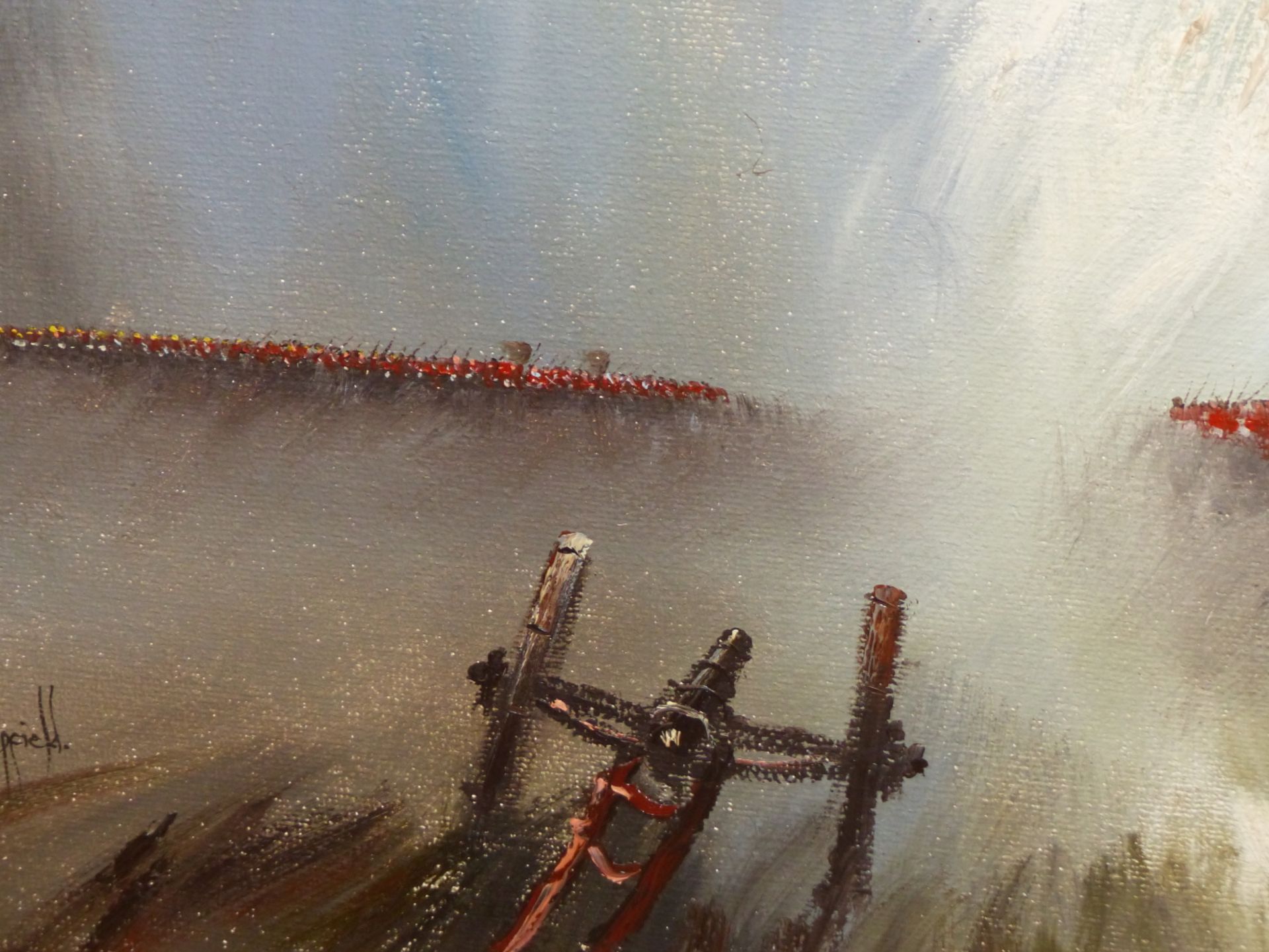 JOHN BAMPFIELD (B.1947) ARR, CAVALRY CHARGE TOWARDS CANNONS, SIGNED, OIL ON CANVAS, 120.5 X 44.5CM. - Image 3 of 9