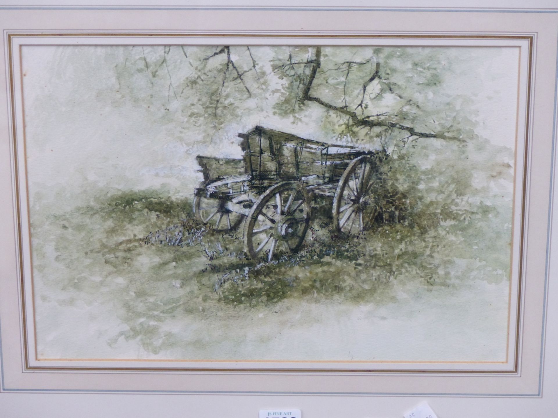 BRITISH SCHOOL (20TH CENTURY), INK AND WATERCOLOUR STUDY OF A DILAPIDATED HAY CART, 34.5 X 24CM, - Image 2 of 5
