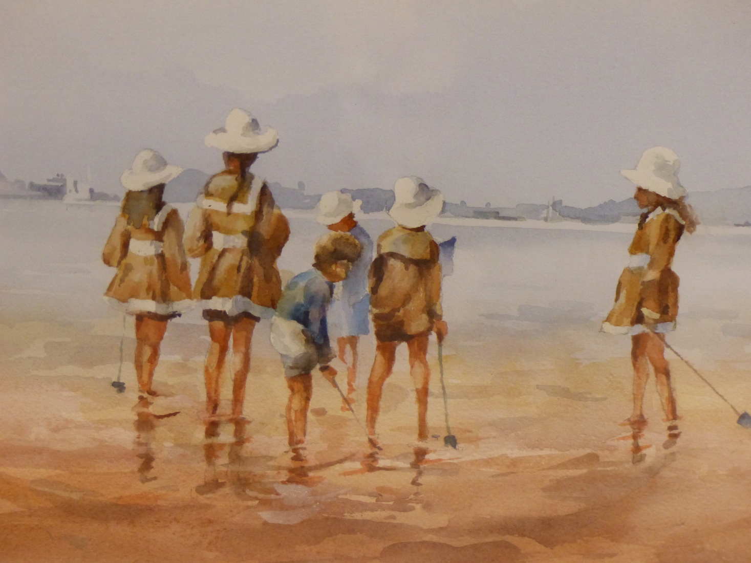 FRANCIS LEKE (1912-?), CHILDREN ON A BEACH, SIGNED, WATERCOLOUR, 35.5 X 25CM, TOGETHER WITH