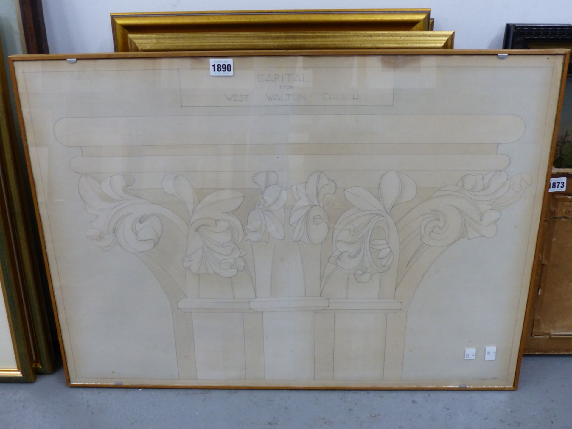 R.R. BLUNT (EARLY 20TH CENTURY), CAPITAL FROM WEST WALTON CHURCH, ARCHITECTURAL STUDY, SIGNED, - Image 2 of 4