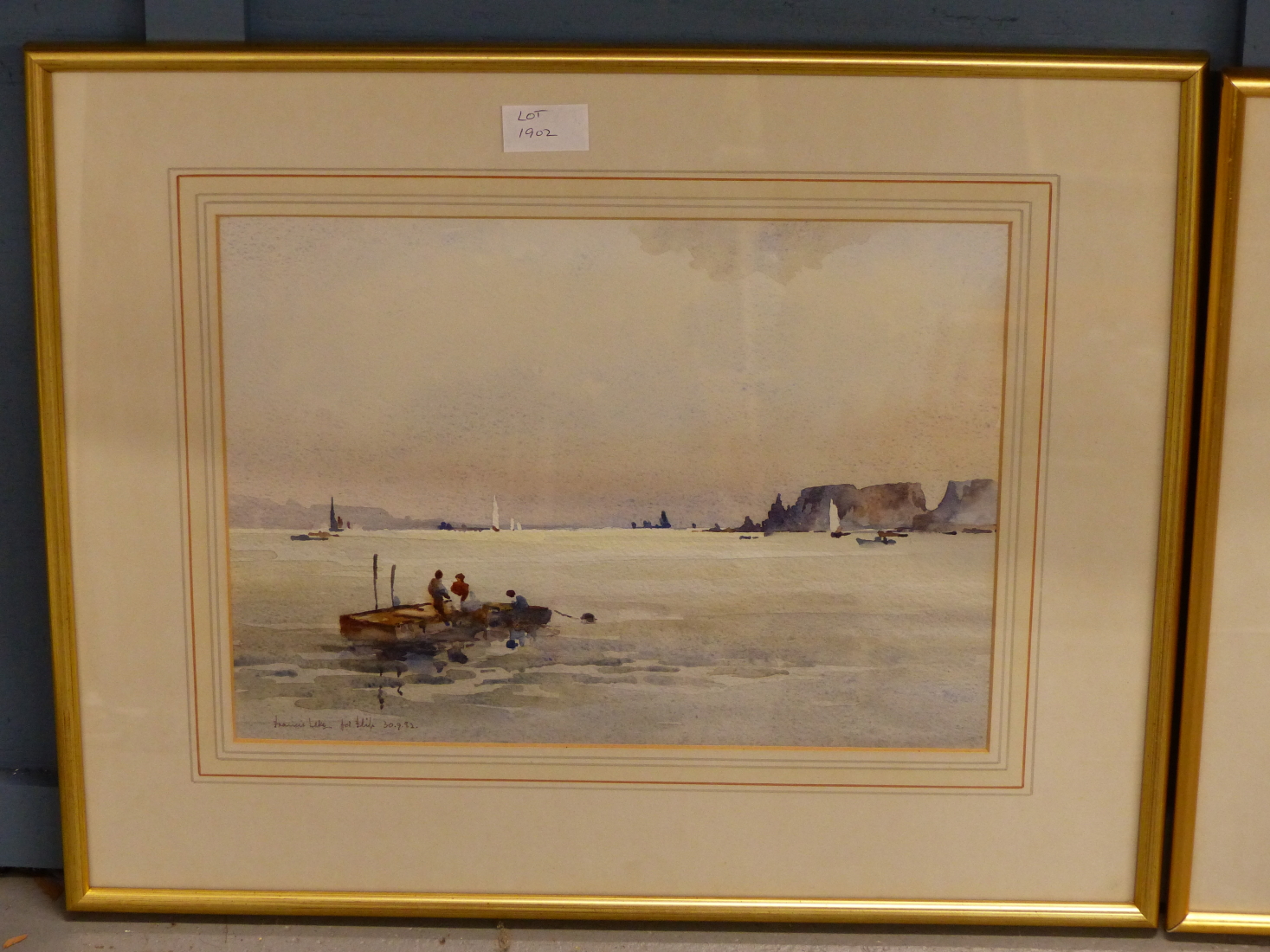 FRANCIS LEKE (1912-?), MOORED FISHING VESSEL WITH FIGURES, A PIER BEYOND, SIGNED AND DATED 30.9.81 - Image 3 of 5